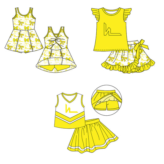 ( Moq 5 each style ) Baby Girl Summer Team Cheer Sibling Yellow Bows Dress Set 7.18