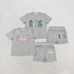 Baby Boy Girl Short Sleeves Vinyl Shirt Cotton Grey Shorts Sibling Clothes Set RTS