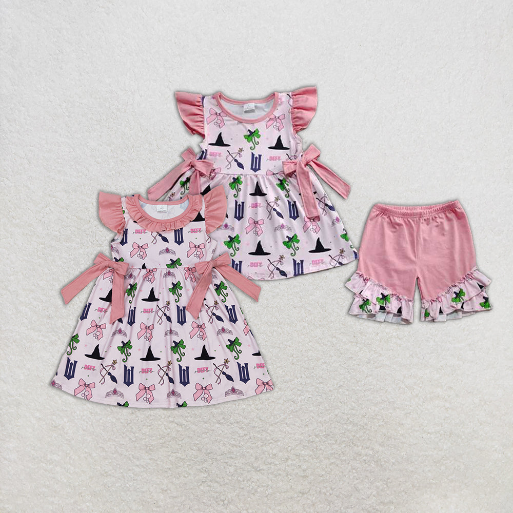Baby Girl Short Sleeves Bows Pink Sibling Dress Clothes Set RTS