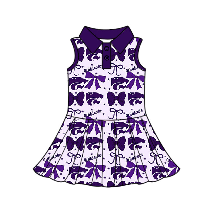 ( Moq 5 each style ) Baby Boy Girl Toddler Team Tigers Purple Bows Sibling Shirt Dress Set