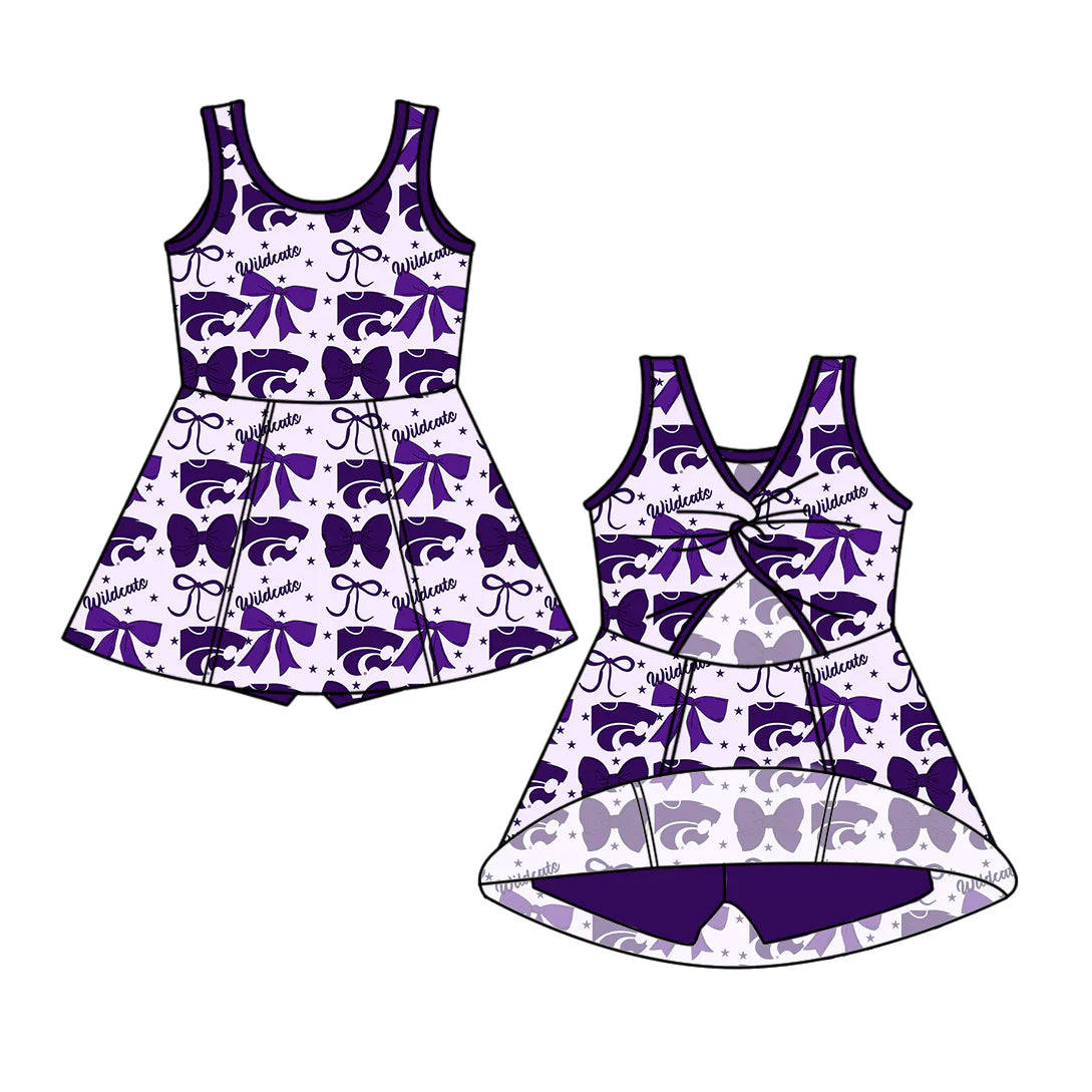 ( Moq 5 each style ) Baby Boy Girl Toddler Team Tigers Purple Bows Sibling Shirt Dress Set 6.23