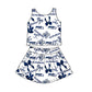 ( Moq 5 Each Style ) Baby Girls Toddler Blue Bows Team Sibling Shorts Dresses Set Summer Clothes