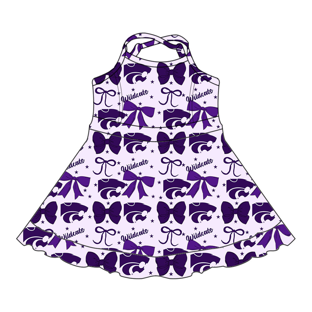 ( Moq 5 each style ) Baby Boy Girl Toddler Team Tigers Purple Bows Sibling Shirt Dress Set