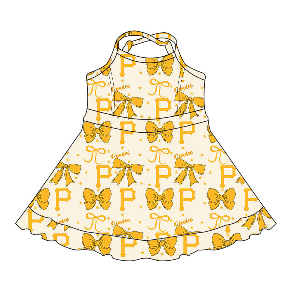 ( Moq 5 each style ) Baby Boy Girl Toddler Team Yellow Bows ‌Sibling Dress Set