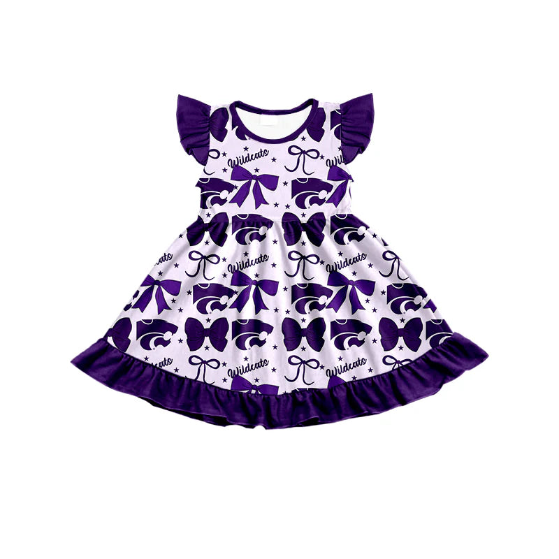 ( Moq 5 each style ) Baby Boy Girl Toddler Team Tigers Purple Bows Sibling Shirt Dress Set 6.23