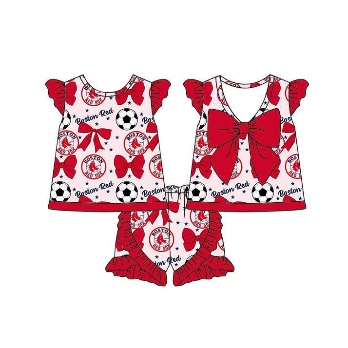 ( Moq 5 each style ) Baby Girl Toddler Team Stars Bows ‌Soccer‌ Sibling Shirt Dress Set