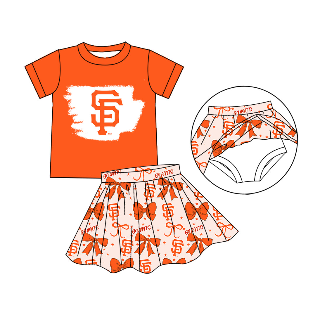 ( Moq 5 each style ) Baby Girl Toddler SF Team Orange Bows Sibling Jumpsuit Set 6.16