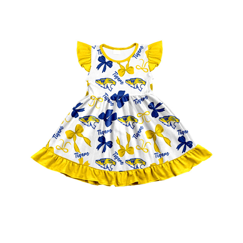 ( Moq 5 each style ) Baby Girl Toddler Team Bows ‌Tigers Sibling Dress Set