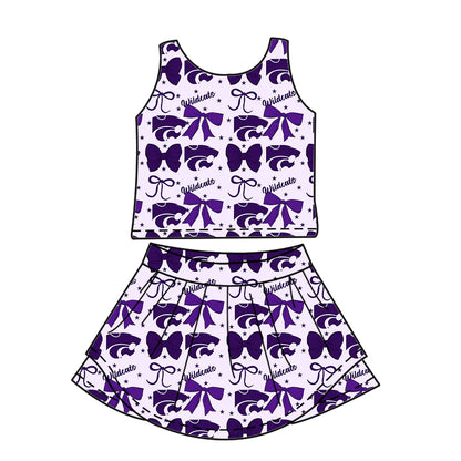 ( Moq 5 each style ) Baby Boy Girl Toddler Team Tigers Purple Bows Sibling Shirt Dress Set 6.23