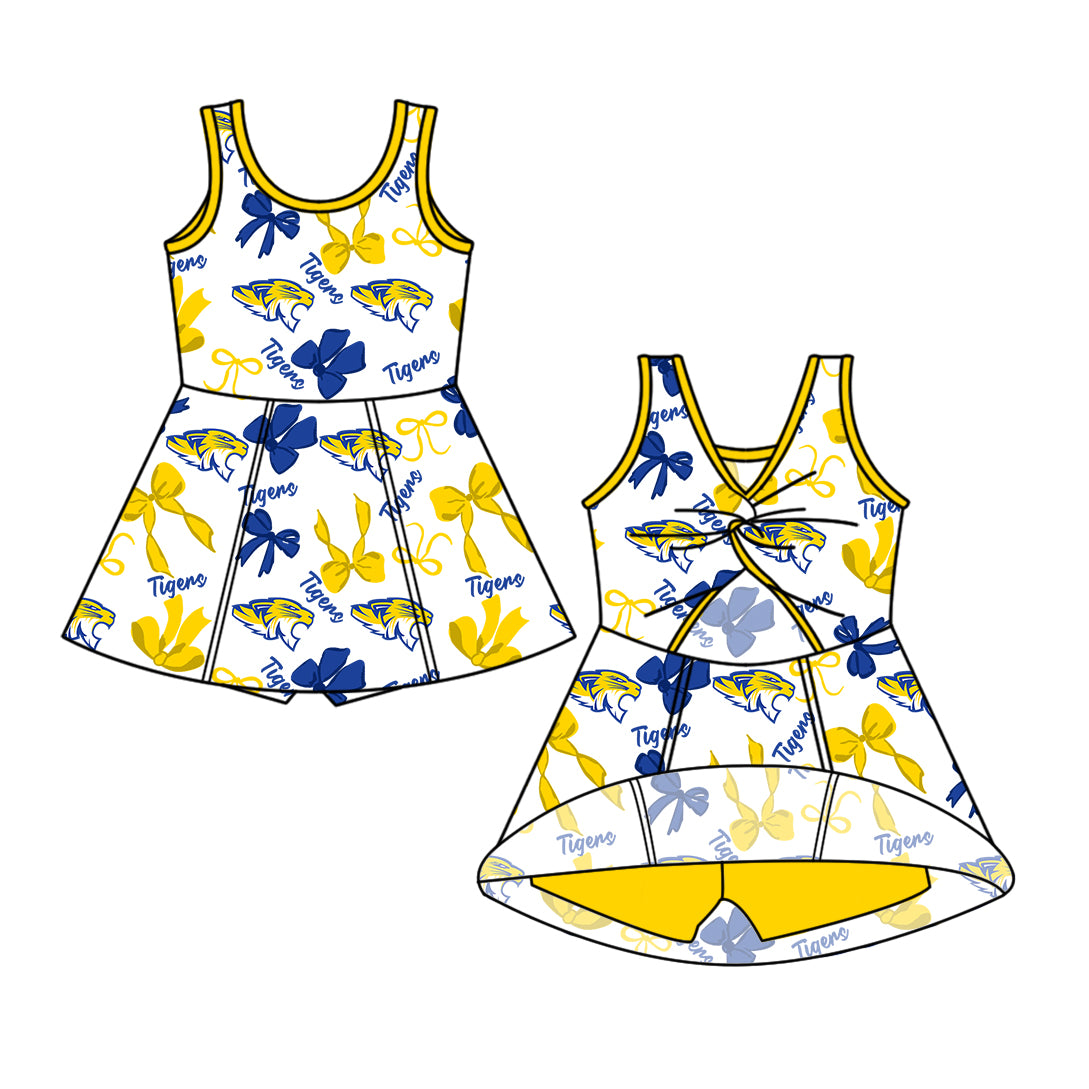 ( Moq 5 each style ) Baby Girl Toddler Team Bows ‌Tigers Sibling Dress Set