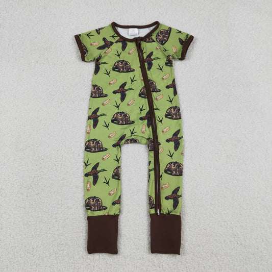 Baby Boys Short Sleeves Ducks Camo Hats Zipper Sleeper Romper RTS