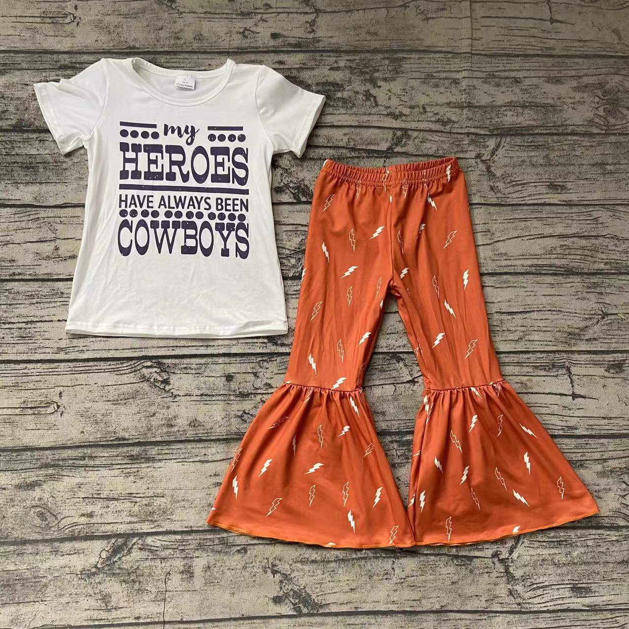 Promotion Baby Girl Short Sleeves Shirt Bell Pants Western Outfit