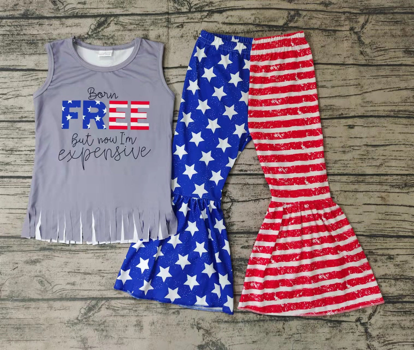 Promotion July 4th Baby Girl Bell Pants Set