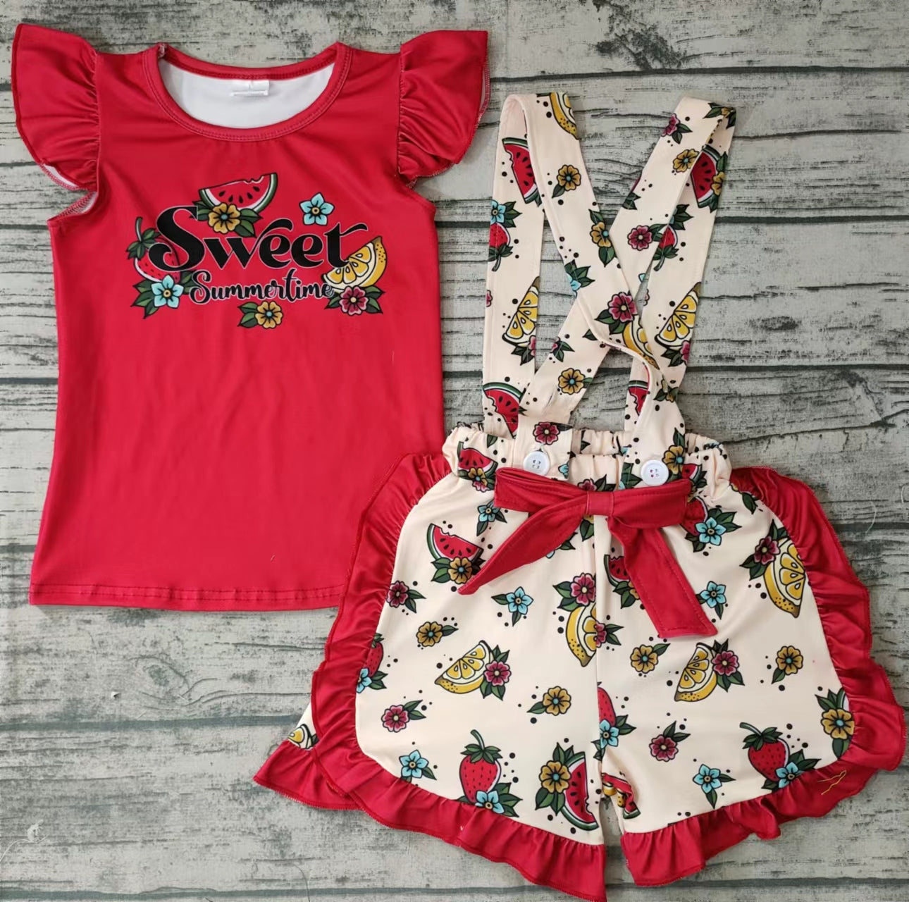 Promotion Baby Girl Watermelon Flower Suspender Shorts Sets