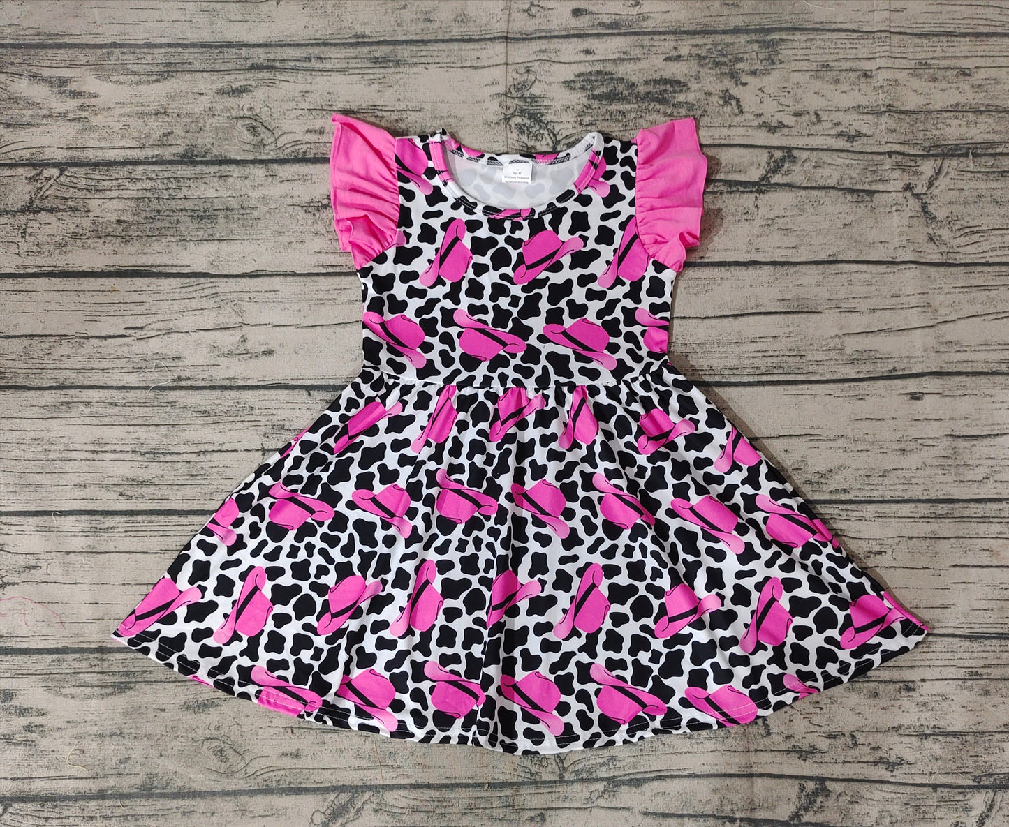 Promotion Baby Girl Western Cow Print Short Sleeves Hats Dress