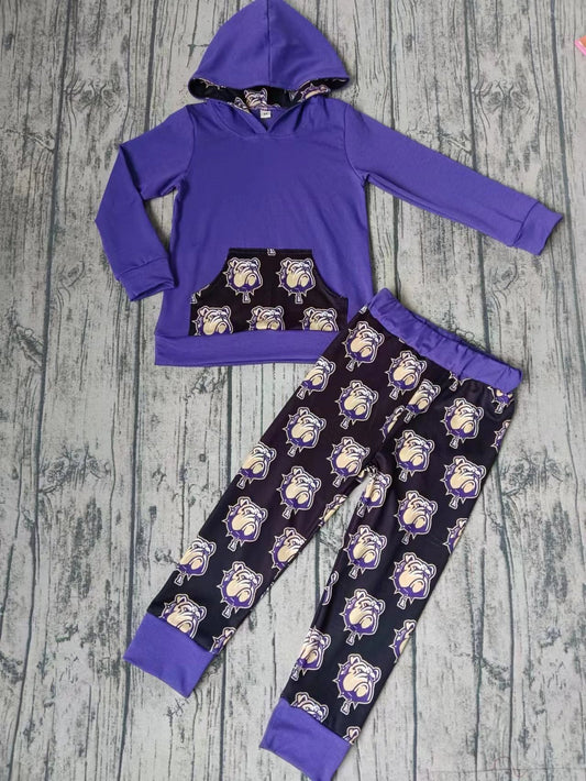 Baby Kids Long Sleeves Purple Hoodie Pants Team Clothes Set