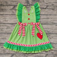 Baby Girl Christmas Green Hearts Bows Ruffle Dress