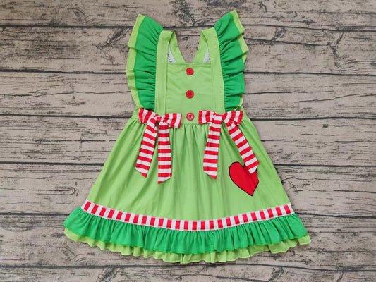 Baby Girls Christmas Green Hearts Bows Ruffle Dress