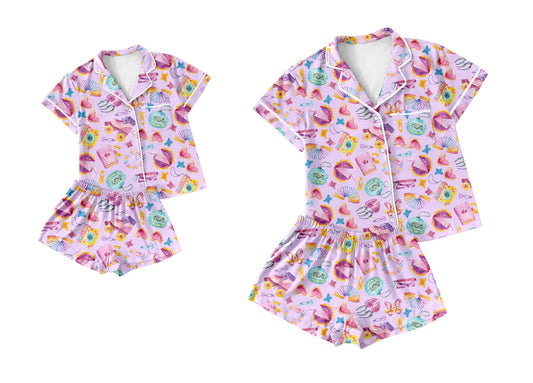 Baby Girl Toddler Adult Women Short Sleeves Pink Shorts Sibling Family Shorts Pajamas Set ( Moq 5 Each Style ) 12.10