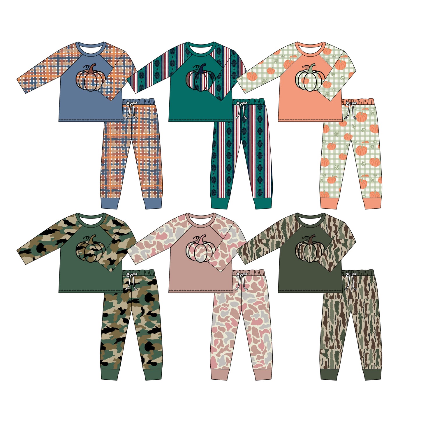 ( Moq 5 Each Style ) Sibling Baby Boys Kids Long Sleeves Pumpkins Shirts Pants Sets Fall Clothes
