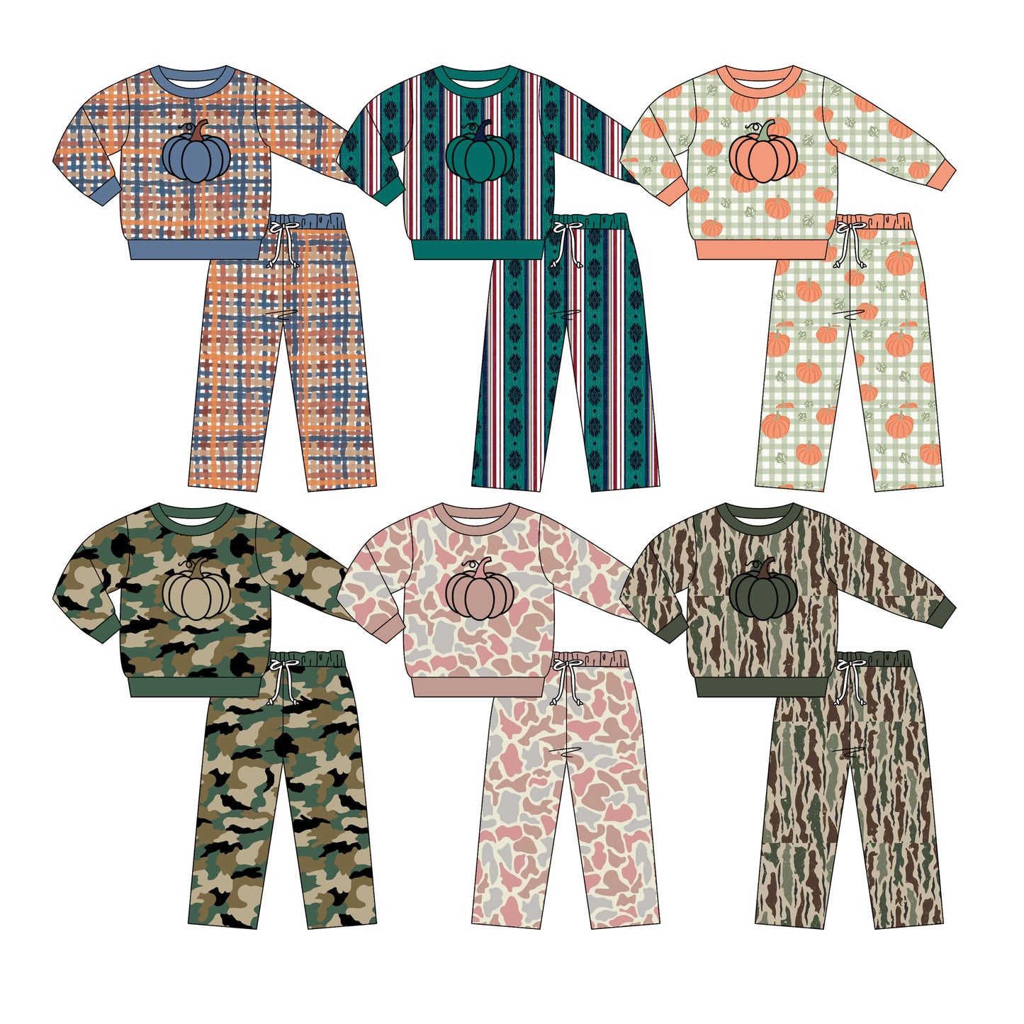 ( Moq 5 Each Style ) Sibling Baby Boys Kids Long Sleeves Pumpkins Pullovers Pants Sets Fall Clothes