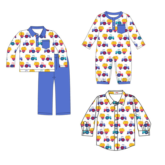 ( Moq 5 Each Style ) Baby Boys Kids Long Sleeves Tractors Sibling Fall Romper Shirt Set Clothes