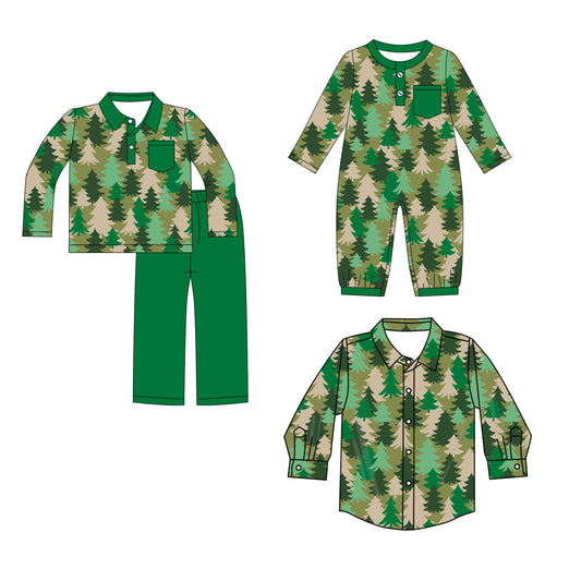 ( Moq 5 Each Style ) Baby Boys Kids Long Sleeves Tree Sibling Green Romper Shirt Set Clothes