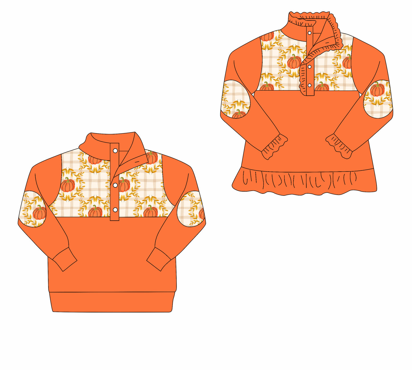 ( Moq 5 Each Style ) Sibling Baby Boys Girls Kids Long Sleeves Pumpkins Fall Shirts Orange Clothes
