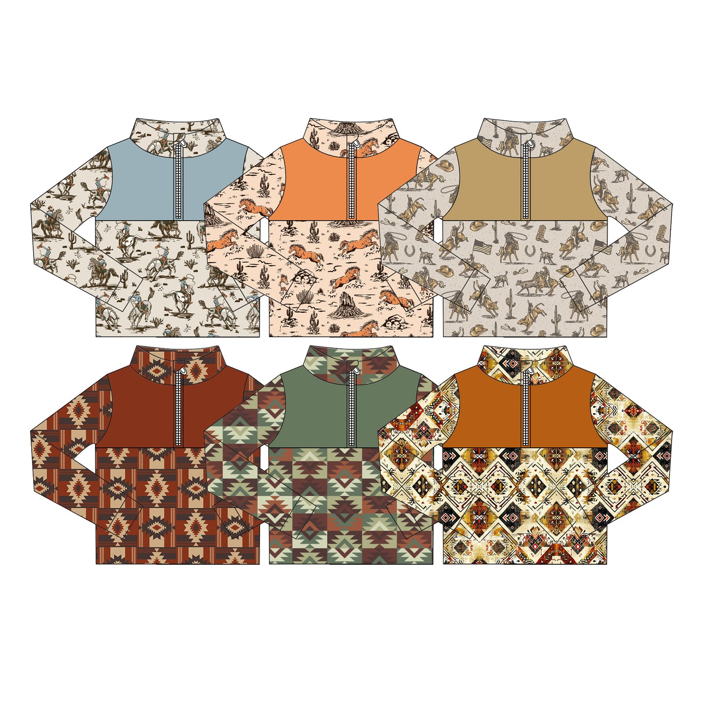 ( Moq 5 Each Style ) Sibling Baby Boys Kids Long Sleeves Western Print Zipper Shirts Clothes