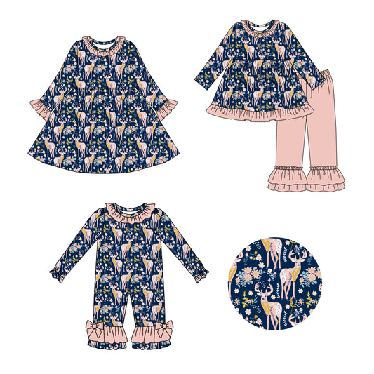 ( Moq 5 Each Style ) Sibling Baby Girls Kids Long Sleeves Deer Flower Romper Dress Set Clothes