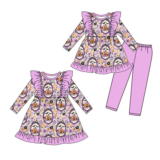 ( Moq 5 Each Style ) Sibling Baby Girls Kids Pumpkins Bows Floral Halloween Dress Set Fall Clothes