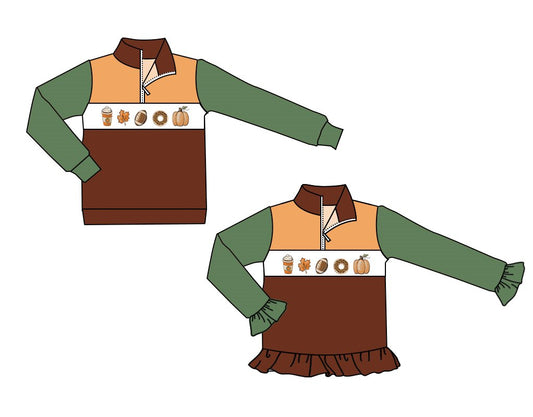 ( Moq 5 Each Style ) Sibling Baby Boys Girls Kids Football Pumpkins Zipper Shirts Fall Clothes
