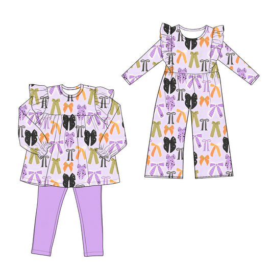 ( Moq 5 Each Style ) Sibling Baby Girls Kids Long Sleeves Bows Jumpsuit Set Halloween Purple Clothes