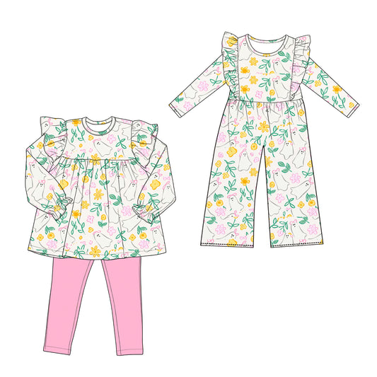 ( Moq 5 Each Style ) Sibling Baby Girls Kids Ghosts Bows Flower Halloween Jumpsuit Set Clothes