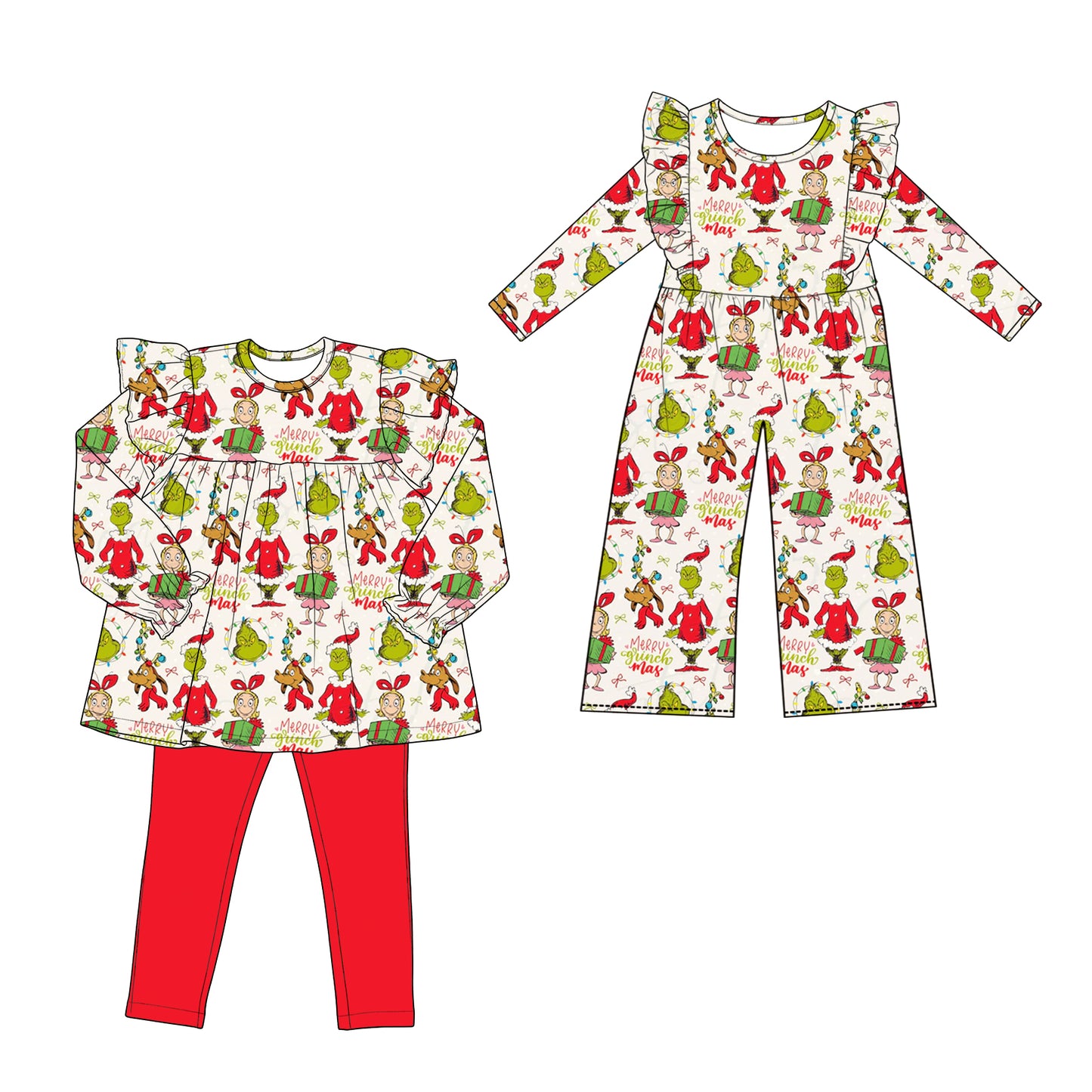 ( Moq 5 Each Style ) Sibling Baby Girls Kids Long Sleeves Face Christmas Jumpsuit Set Clothes