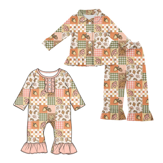 ( Moq 5 Each Style ) Sibling Baby Girls Kids Long Sleeves Flower Plaid Pajamas Set Romper Fall Clothes