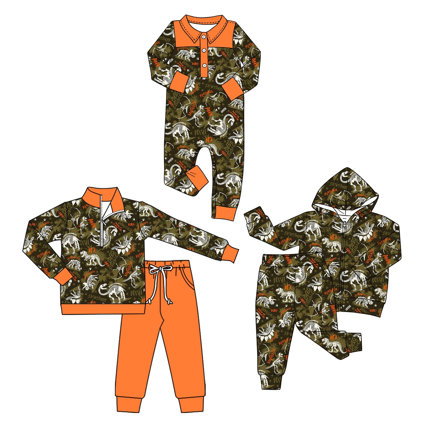 ( Moq 5 Each Style ) Sibling Baby Boys Kids Dinosaurs Halloween Romper Sets Clothes