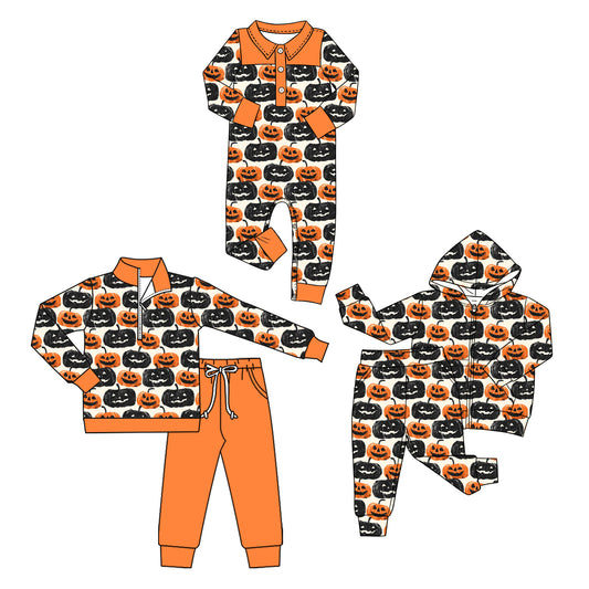 ( Moq 5 Each Style ) Sibling Baby Boys Kids Pumpkins Halloween Romper Sets Clothes