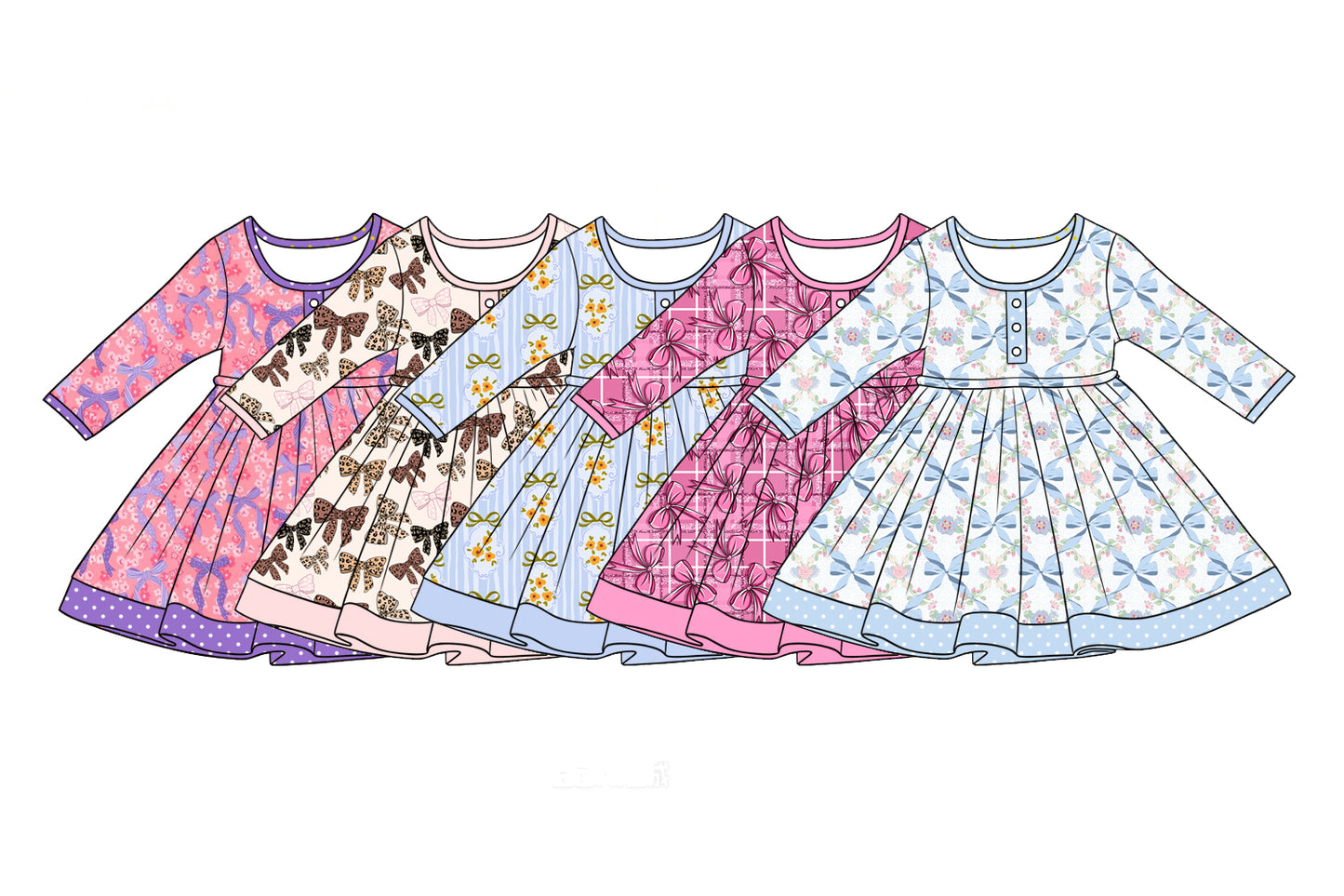 ( Moq 5 Each Style ) Sibling Baby Girls Kids Long Sleeves Flower Bows Dresses Clothes