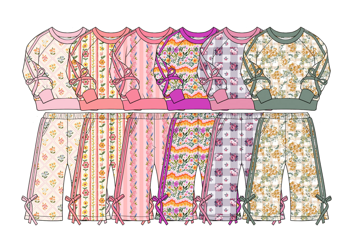 ( Moq 5 Each Style ) Sibling Baby Girls Kids Long Sleeves Flower Bows Shirts Pants Sets Clothes