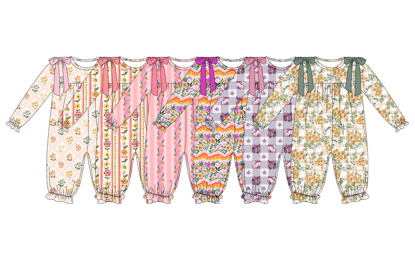 ( Moq 5 Each Style ) Sibling Baby Girls Infant Long Sleeves Flower Bows Rompers Clothes