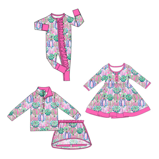 ( Moq 5 Each Style ) Sibling Baby Girls Kids Long Sleeves Pumpkins Romper Dress Set Fall Clothes