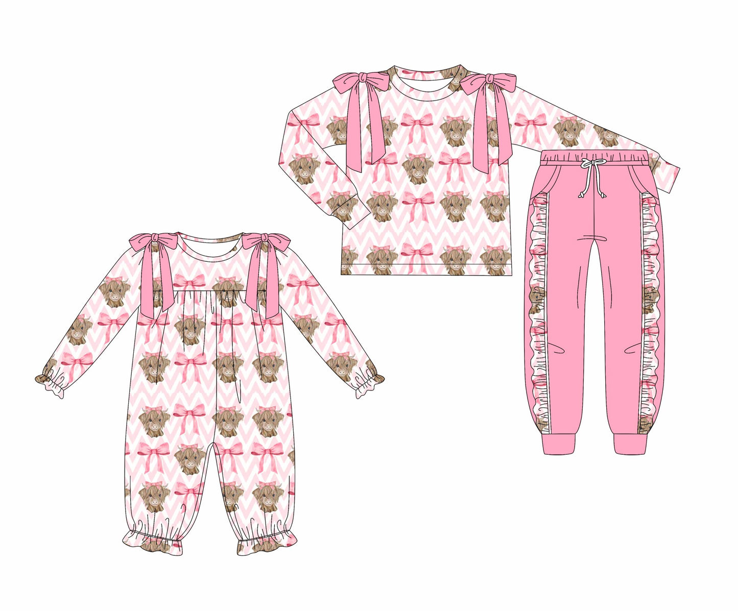 ( Moq 5 Each Style ) Sibling Baby Girls Kids Long Sleeves Cow Bows Romper Dress Set Western Clothes