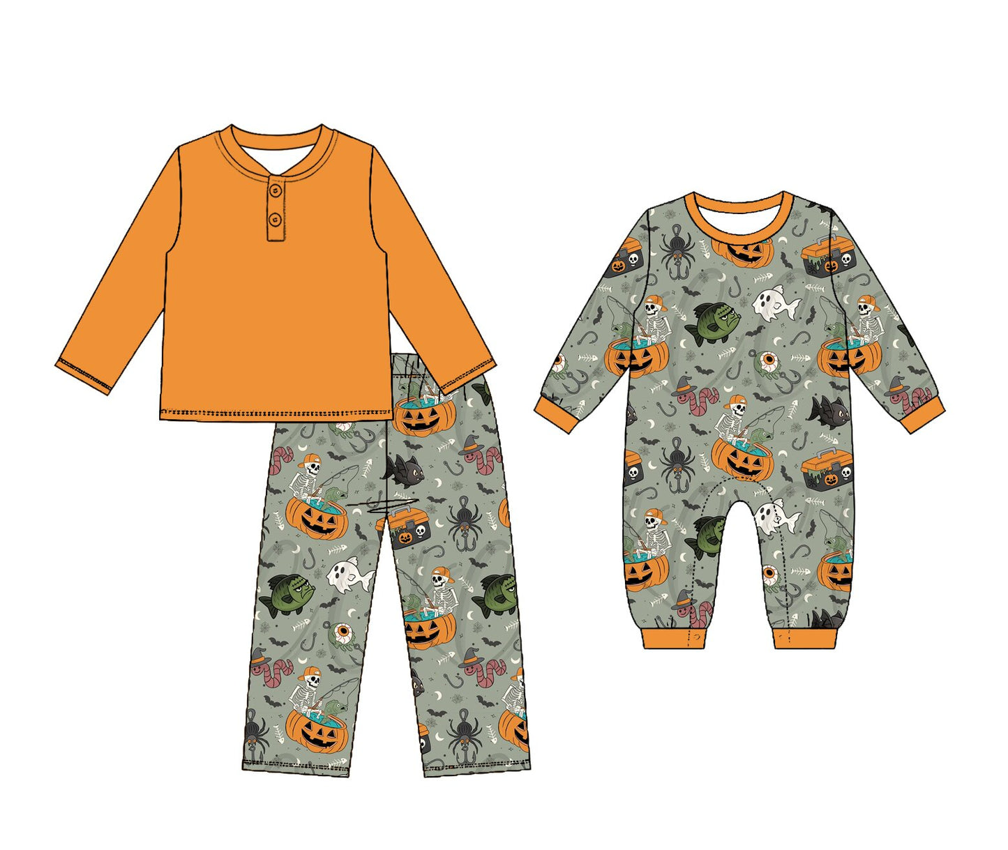 ( Moq 5 Each Style ) Sibling Baby Boys Kids Halloween Pumpkins Set Romper Clothes