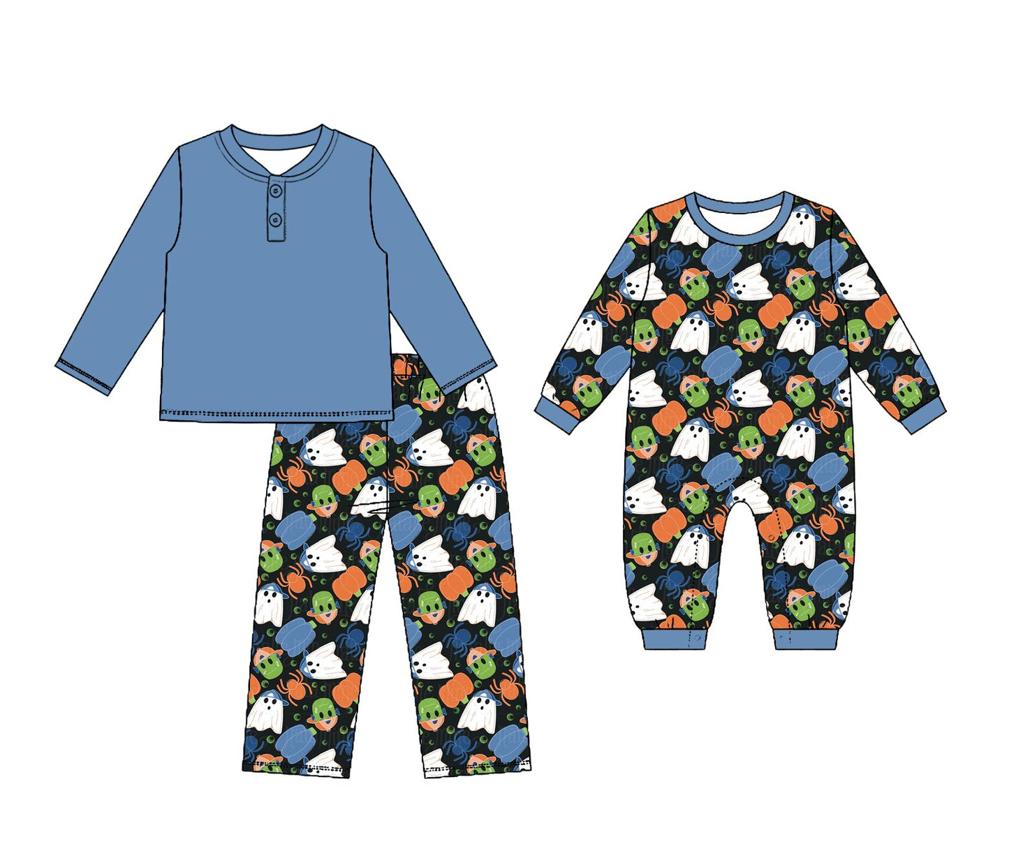 ( Moq 5 Each Style ) Sibling Baby Boys Kids Halloween Ghosts Pumpkins Set Romper Clothes