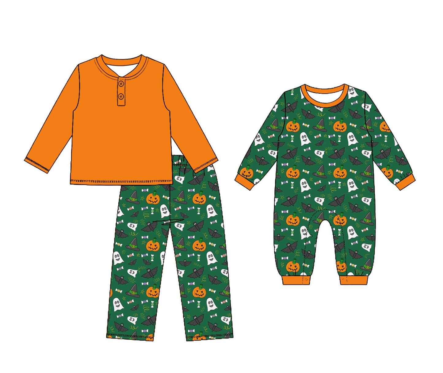 ( Moq 5 Each Style ) Sibling Baby Boys Kids Halloween Ghosts Pumpkins Set Romper Clothes