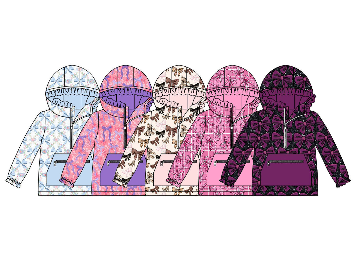 ( Moq 5 Each Style ) Sibling Baby Girls Kids Long Sleeves Bows Zipper Hoodie Pockets Shirts Clothes