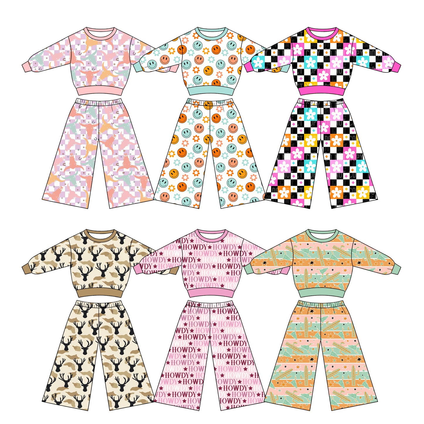 ( Moq 5 Each Style ) Sibling Baby Girls Kids Long Sleeves Cow Flower Shirts Pants Sets Clothes