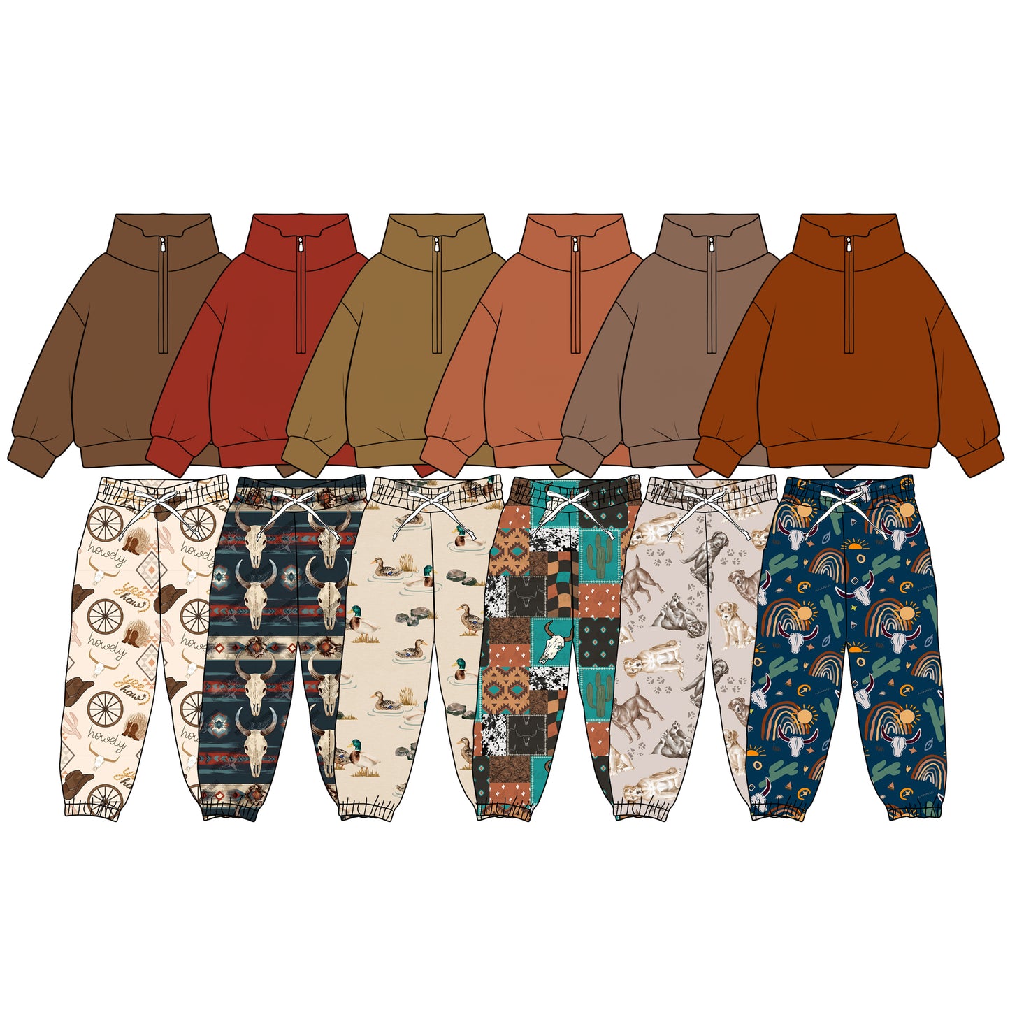 ( Moq 5 Each Style ) Sibling Baby Kids Toddler Long Sleeves Zipper Shirts Pants Sets Ducks Dogs Clothes