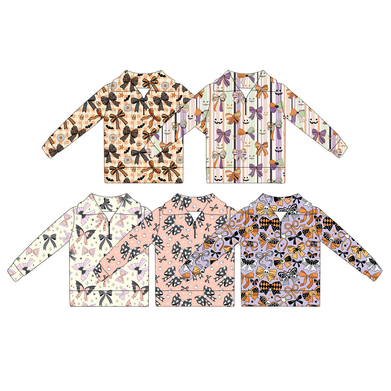 ( Moq 5 Each Style ) Sibling Baby Girls Kids Long Sleeves Zipper Shirts Halloween Bows Pullovers Tops Clothes